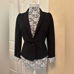 Banana Republic Puff Shoulder Peplum Wool Blend Blazer Black 0